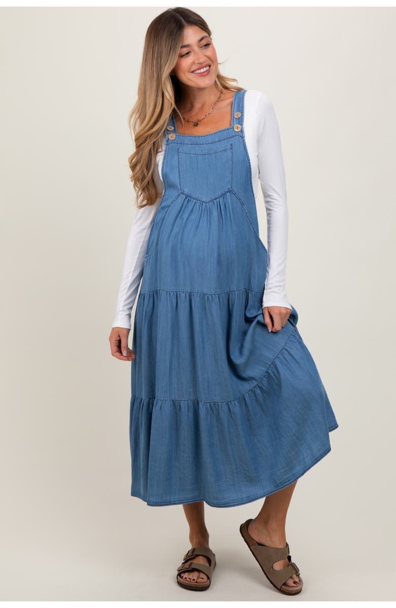 PinkBlush Chambray Overall Tiered Midi Dress, Main, color, 