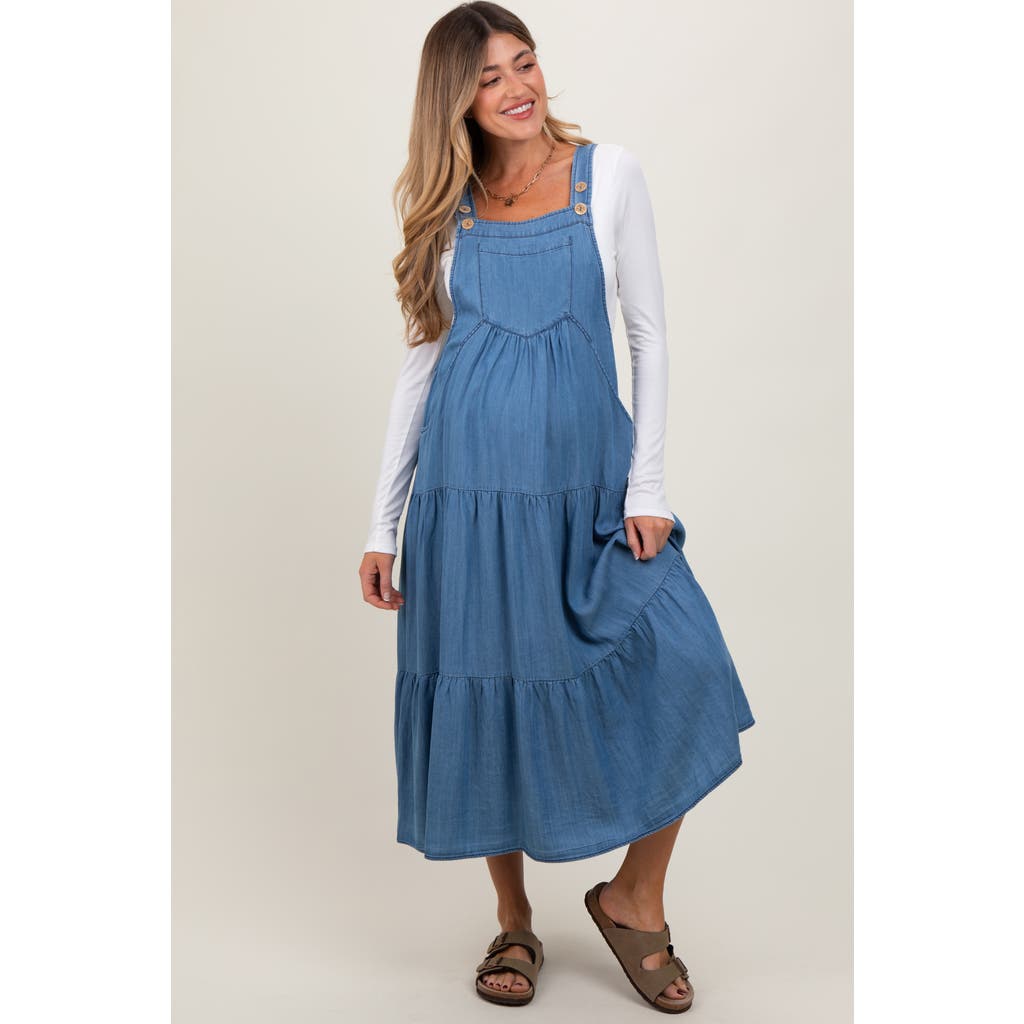 PinkBlush Chambray Overall Tiered Midi Dress in Blue  product