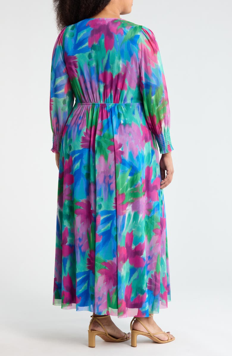 London Times Floral Long Sleeve Faux Wrap Maxi Dress, Alternate, color, Pink/ Blue