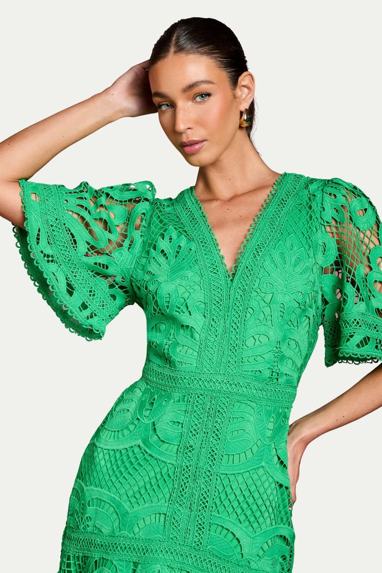 Placement Lace Hanky Hem Dress, Alternate, color, Green