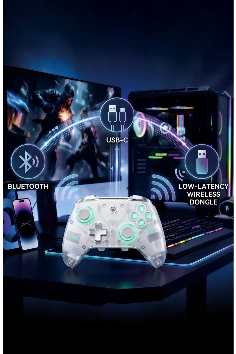 Wireless Gaming Controller, Alternate, color, White