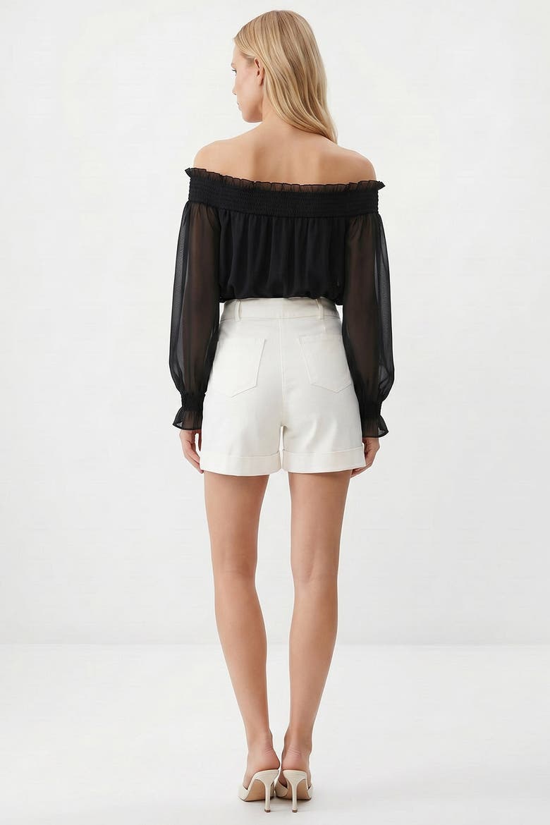 Pocketed Button Front Denim Shorts, Alternate, color, BONE
