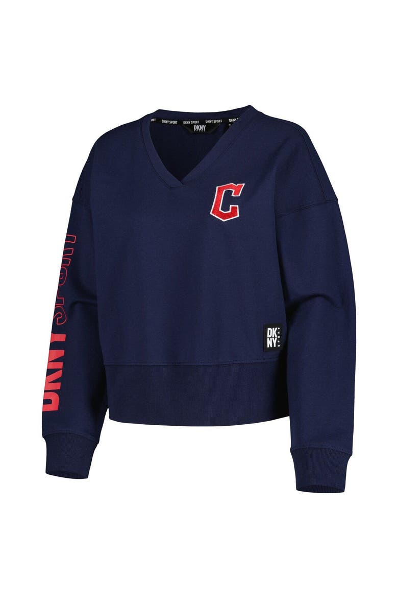 Women's DKNY Sport Navy Cleveland Guardians Lily V-Neck Pullover Sweatshirt, Alternate, color, Navy