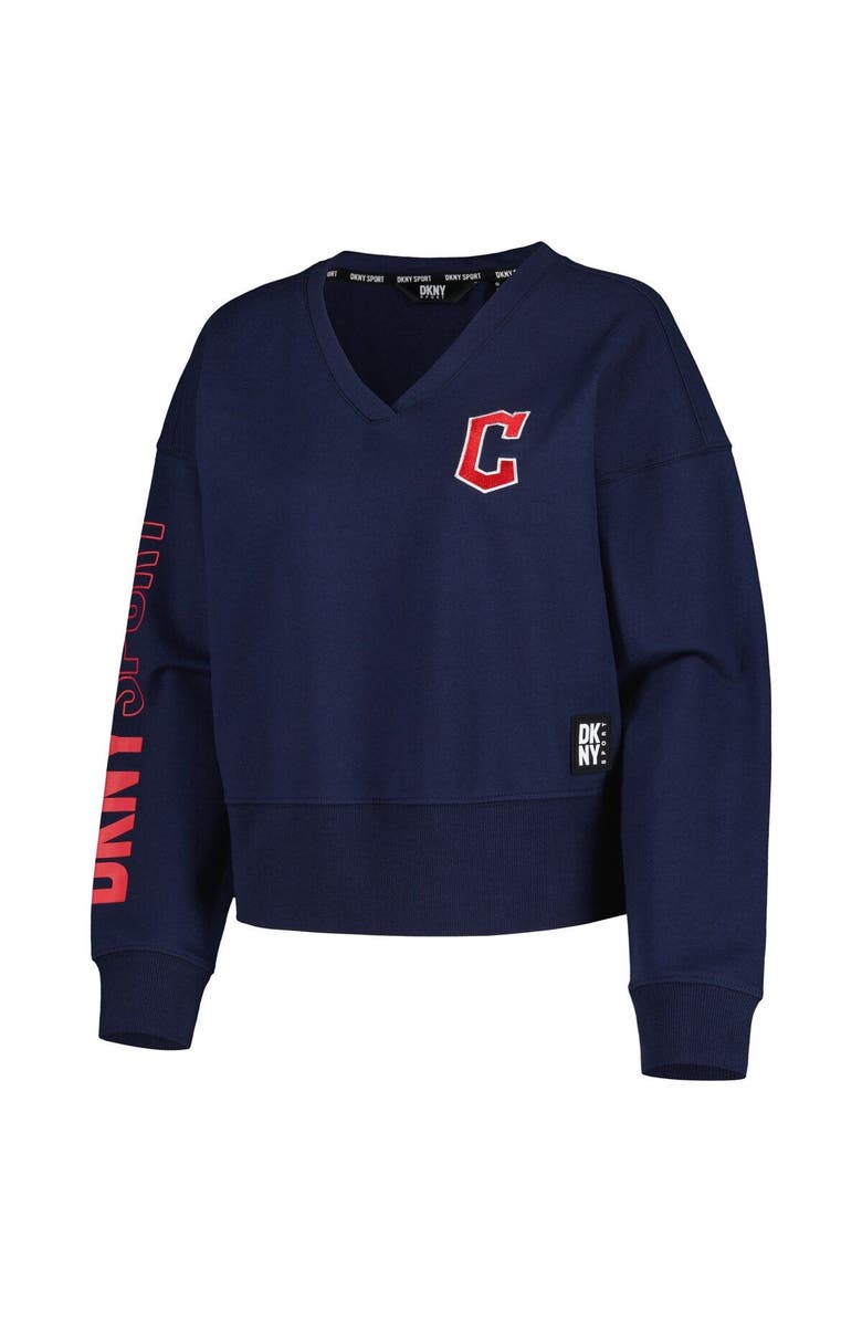 DKNY SPORT Women's DKNY Sport Navy Cleveland Guardians Lily V-Neck Pullover Sweatshirt, Alternate, color, Navy