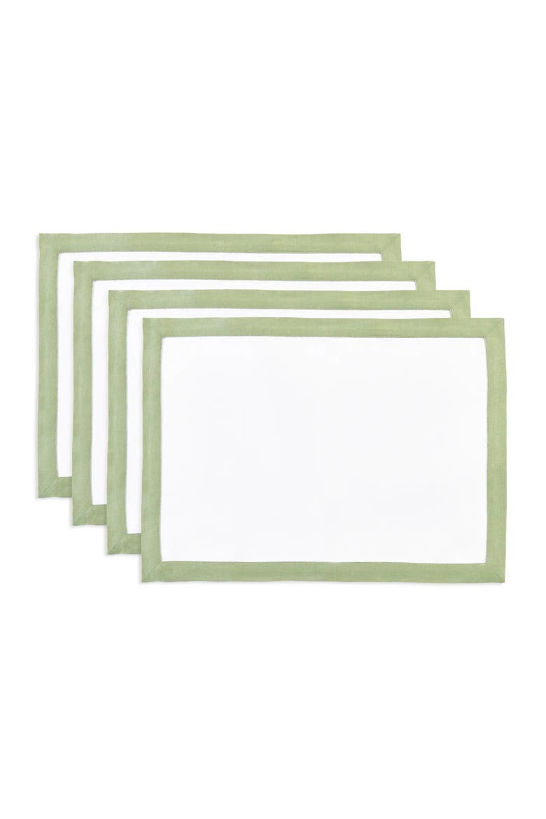 Linen Placemats Set of 4, 14 x 19" - Classic, Main, color, Sage Green and White