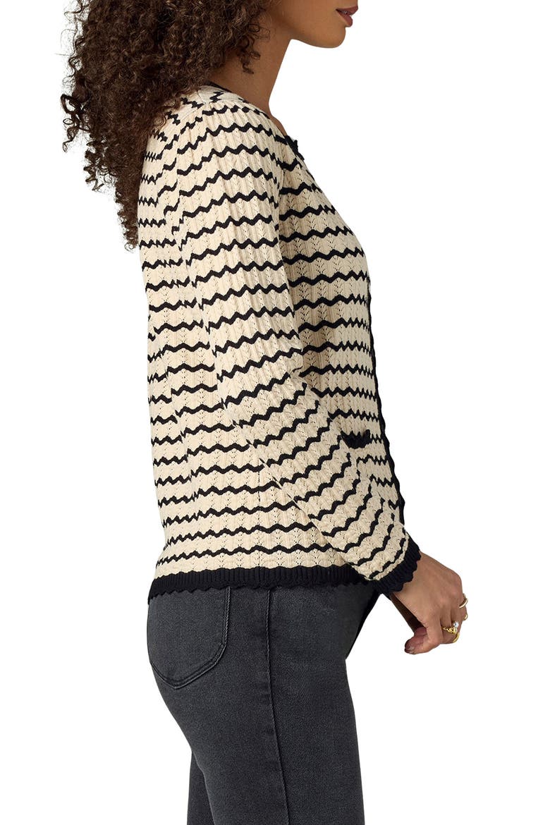 Stripe Round Neck Cardigan, Alternate, color, ECRU/ BLACK