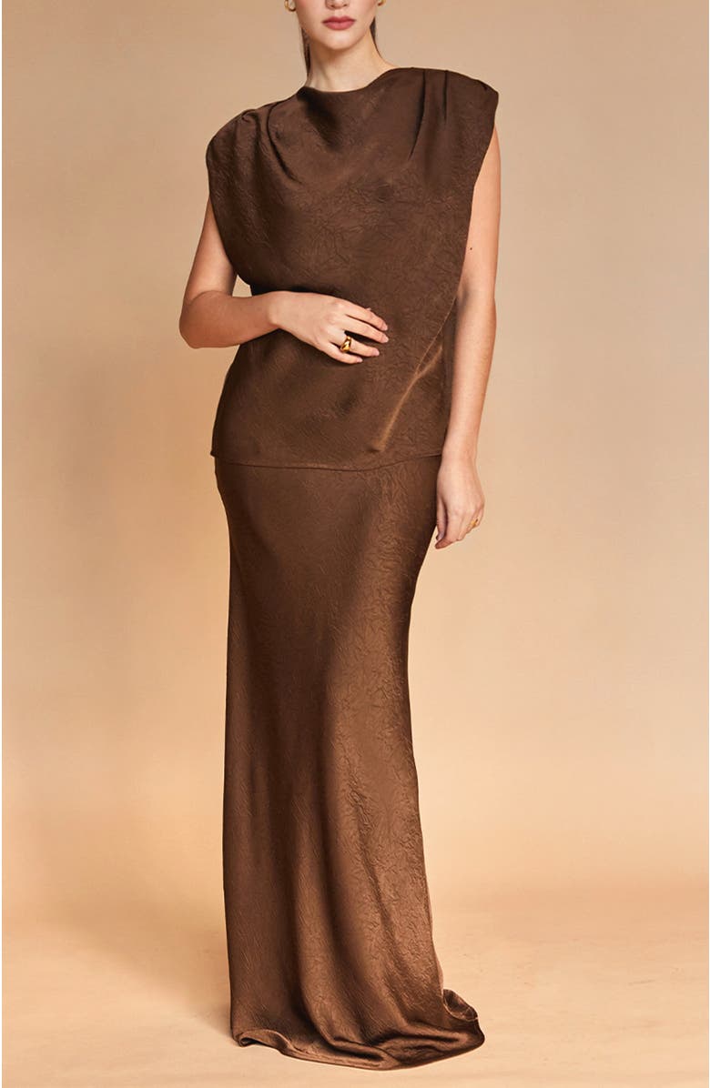 CRESCENT Cowl Neck Crushed Satin Top, Alternate, color, 