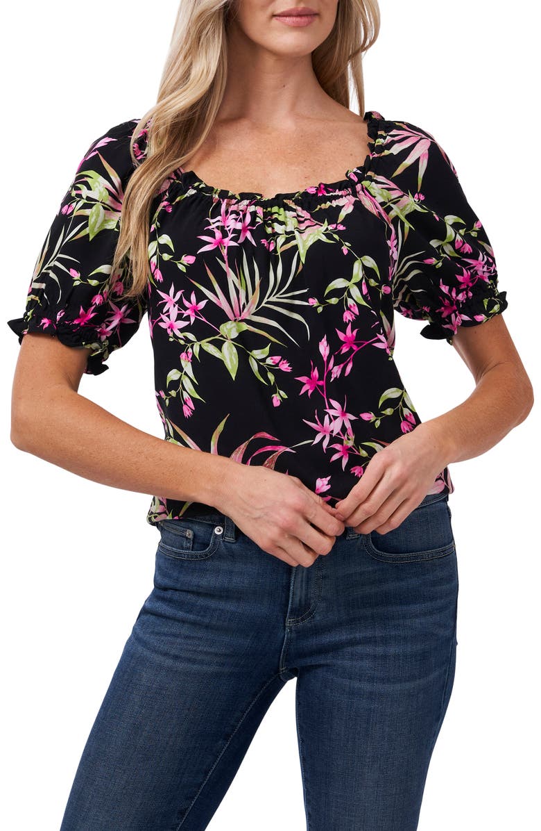 CeCe Serene Floral Puff Sleeve Square Neck Blouse, Main, color,