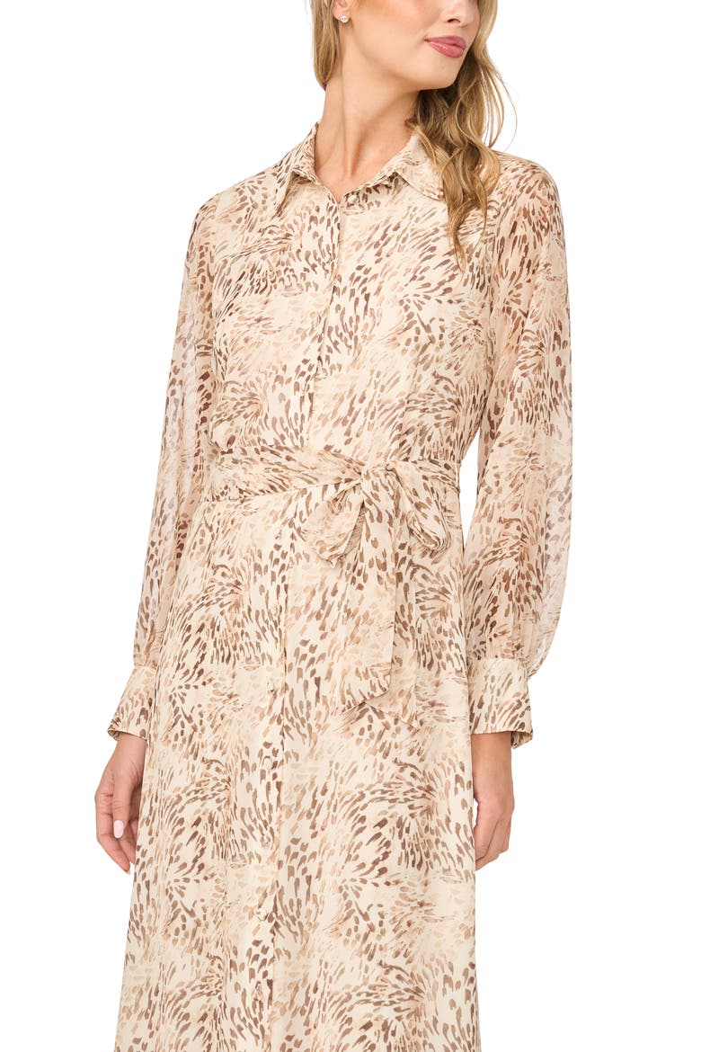 Long Sleeve Chiffon Midi Shirtdress, Alternate, color, AFTERGLOW