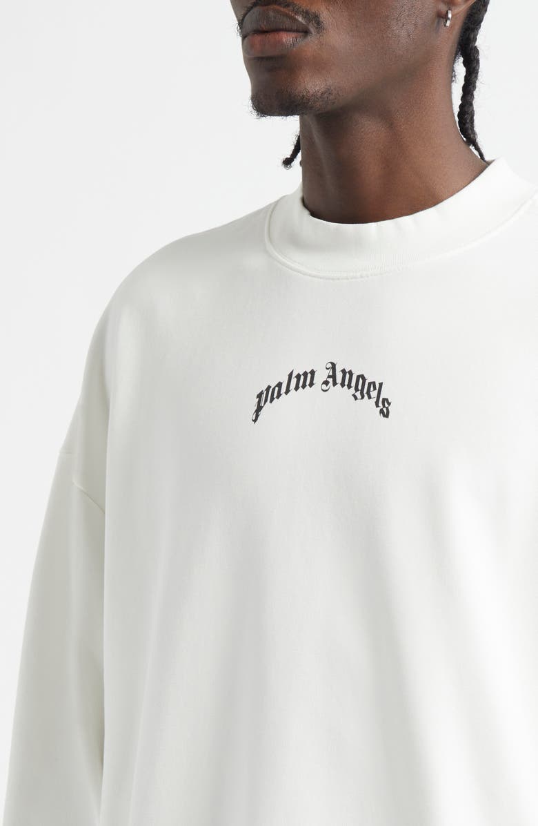 Palm Angels Curved Logo Long Sleeve Graphic Sweatshirt, Alternate, color, Off White/ Black