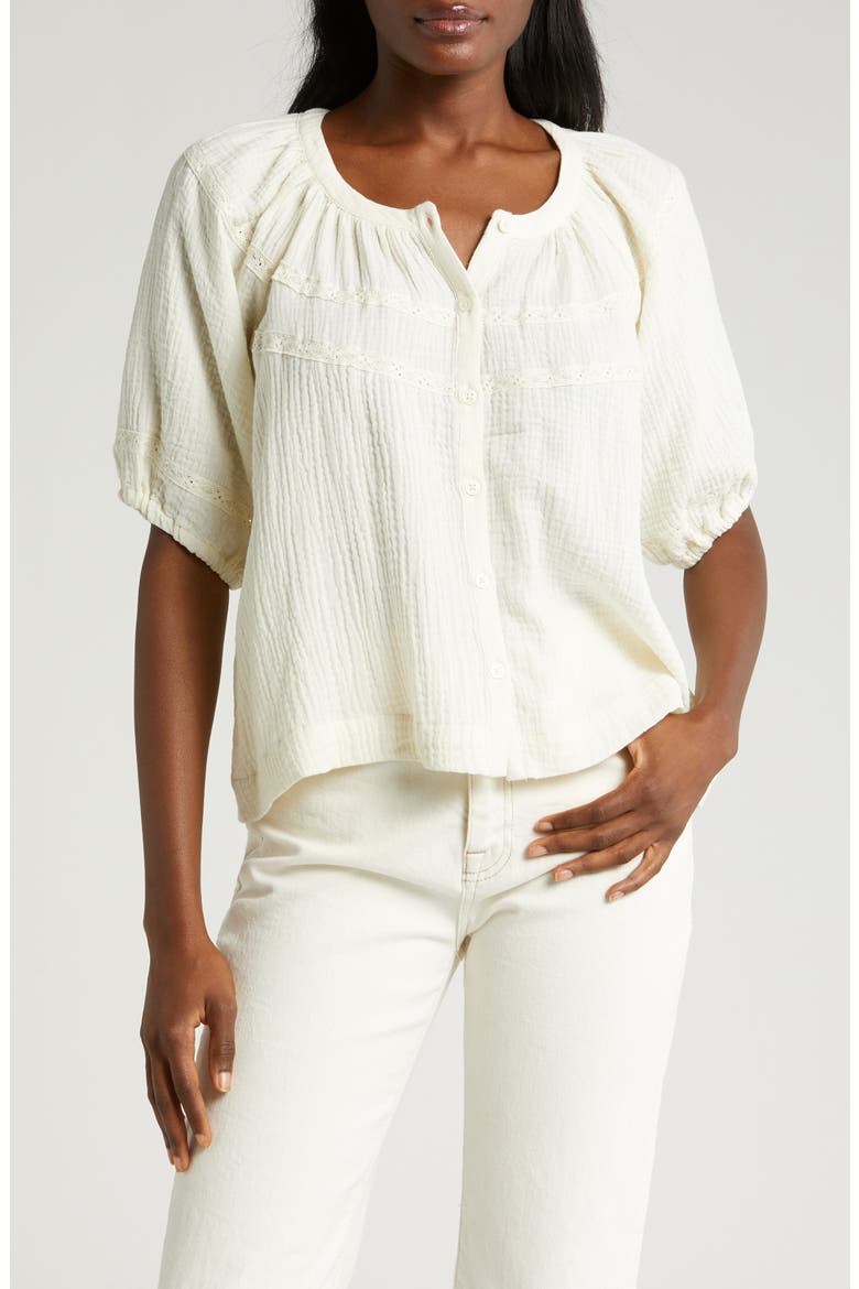 Wren Puff Sleeve Cotton Peasant Top, Main, color, ANTIQUE WHITE