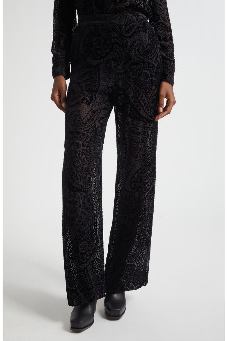 Paisley Devoré Velvet Straight Leg Pants, Main, color, PRINTED BLACK BASE