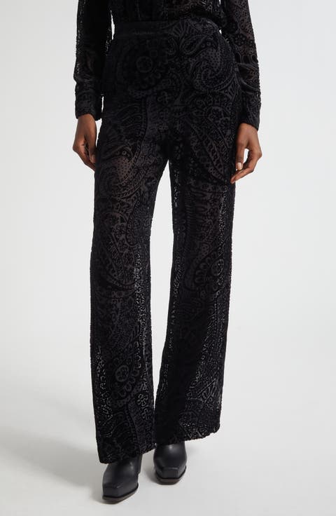 Paisley Devoré Velvet Straight Leg Pants