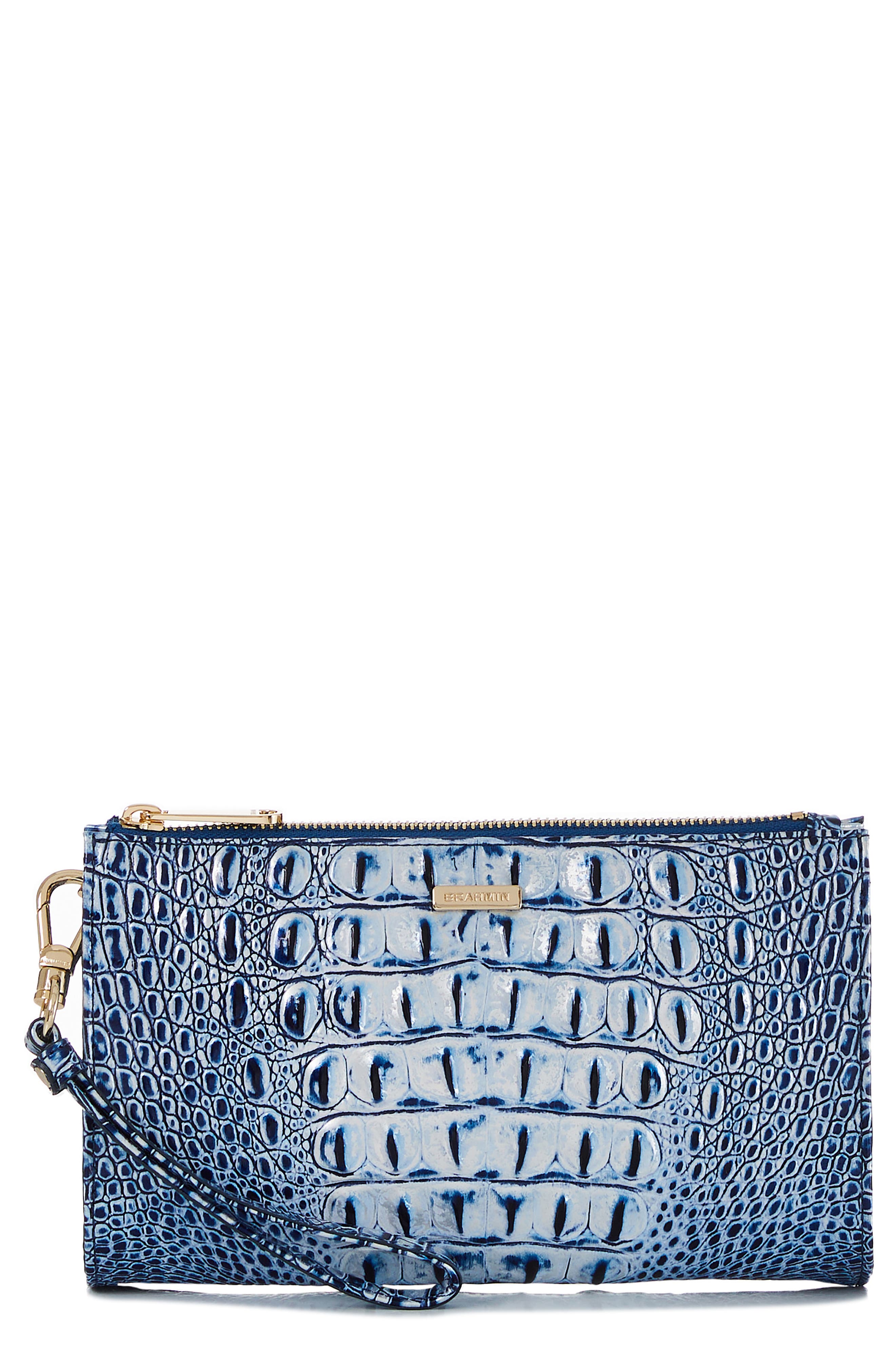 Brahmin Daisy Croc Embossed Leather Wristlet, Main, color, 