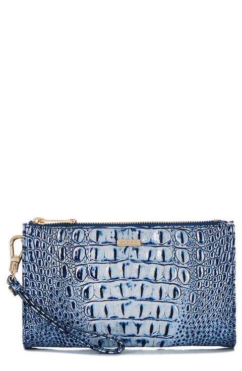 Daisy Croc Embossed Leather Wristlet