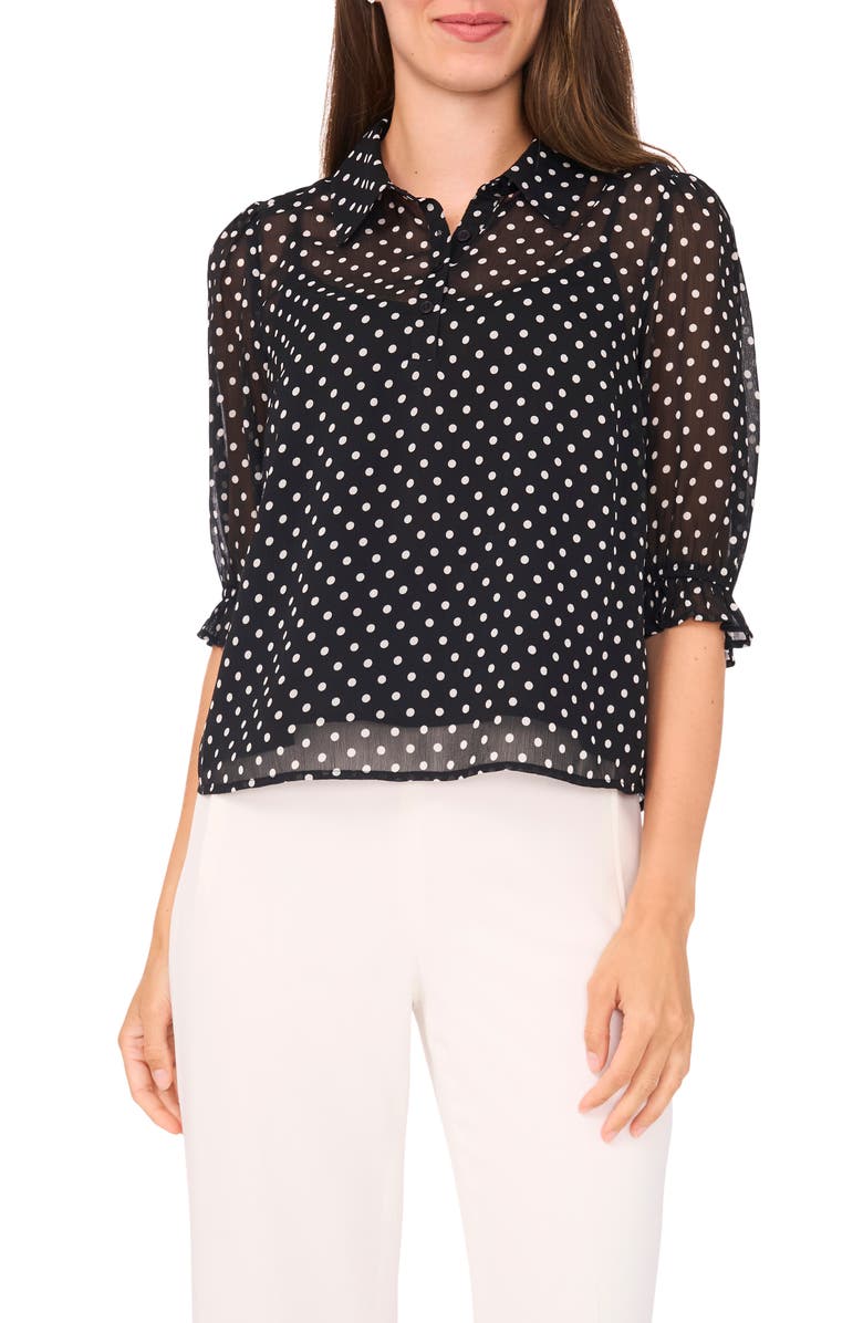 Halogen<sup>®</sup> Ruffle Sleeve Shirt, Main, color, Rich Black