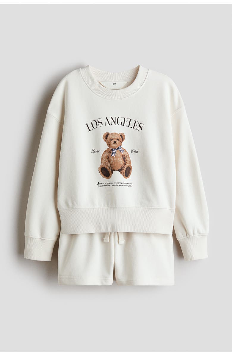 H&M 2-piece Sweatshirt Set, Main, color, Cream/Teddy Bear