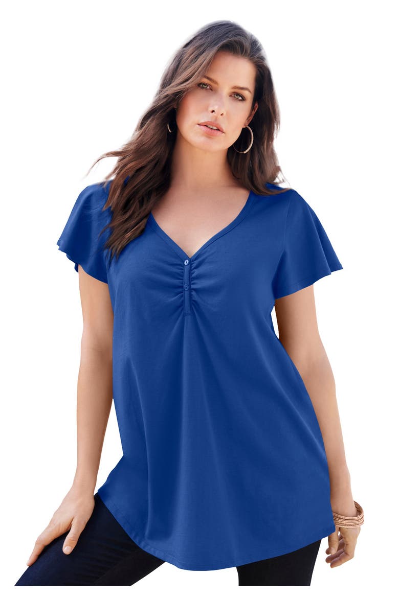 Plus Size Cotton Ultimate Flutter Sleeve Sweetheart Tee, Main, color, ULTRA BLUE