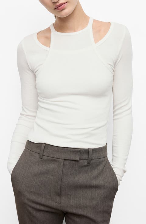 Layered Look Long Sleeve Rib T-Shirt