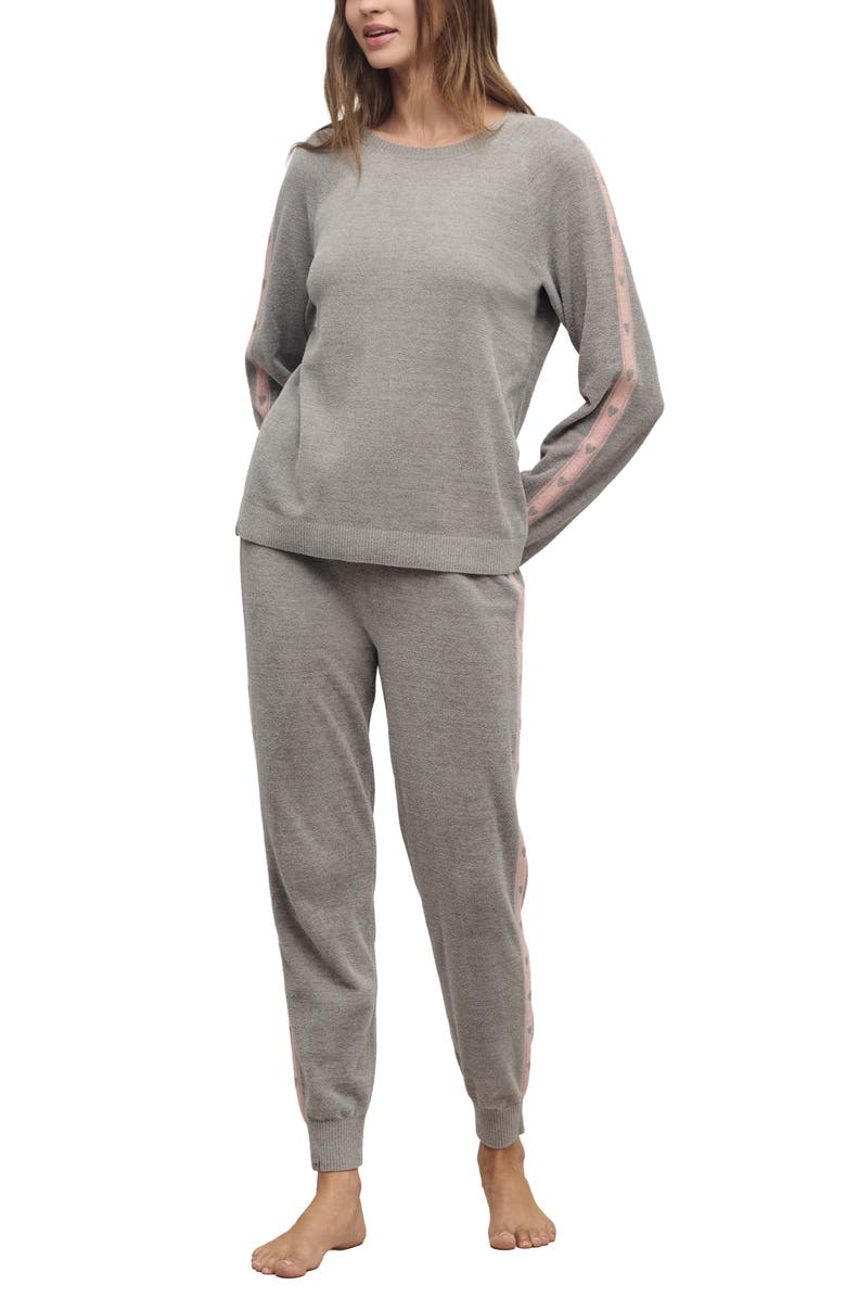 Barefoot Dreams<sup>®</sup> CozyChic<sup>®</sup> Ultra Lite<sup>®</sup> Heart Stripe Crewneck Lounge Top, Alternate, color, Dove Gray-Pink Sand