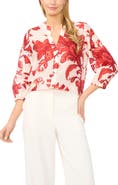 Halogen® Floral Three Quarter Sleeve Button-Up Shirt