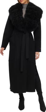 GORSKI Double Face  Wool And Cashmere Coat with Detachable Genuine Shearling Collar with Belt