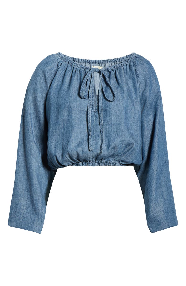 Faherty Tried & True Tie Neck Chambray Top, Main, color, River Mist Wash