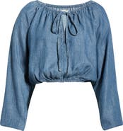Faherty Tried & True Tie Neck Chambray Top