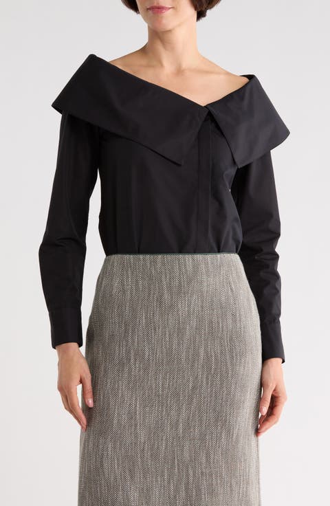 Portrait Collar Long Sleeve Button-Up Shirt