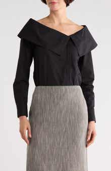 Portrait Collar Long Sleeve Button-Up Shirt