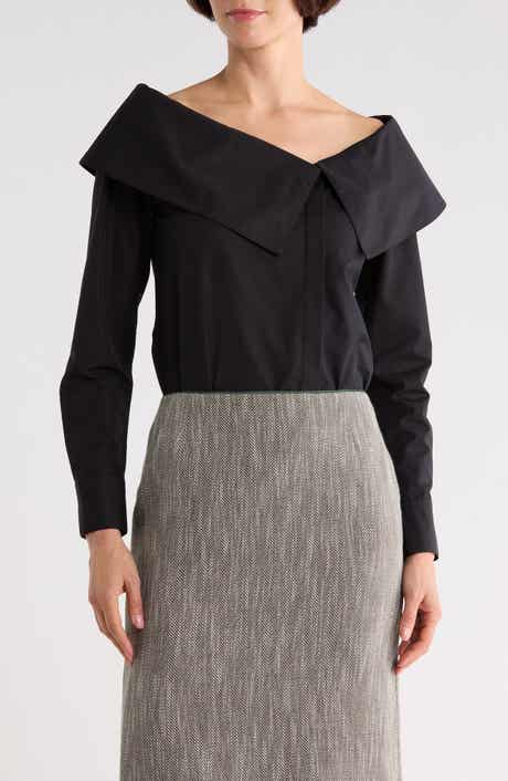 Portrait Collar Long Sleeve Button-Up Shirt