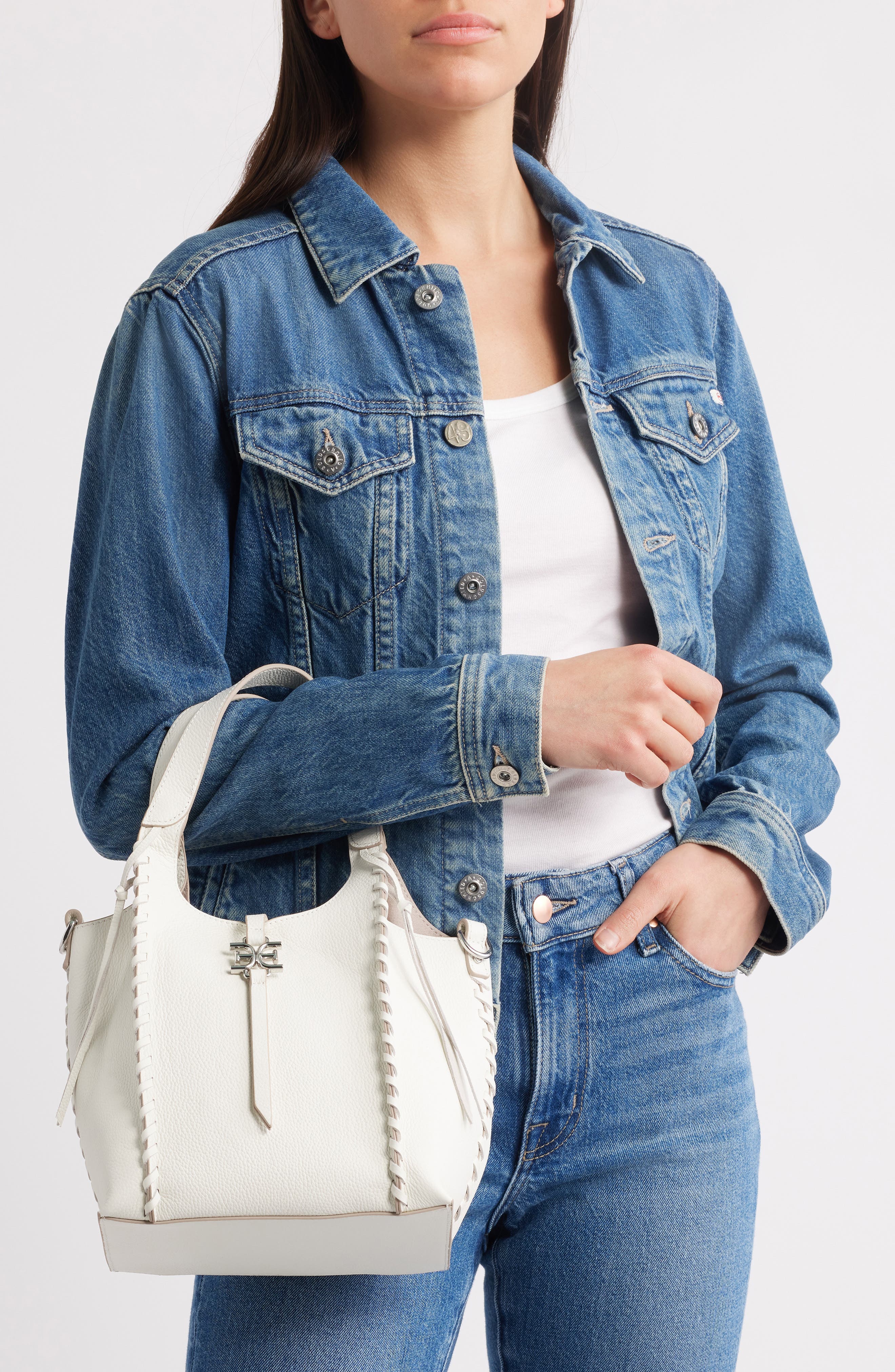 Sam Edelman Sylvia Mini Leather Crossbody Bag, Alternate, color, Eggshell