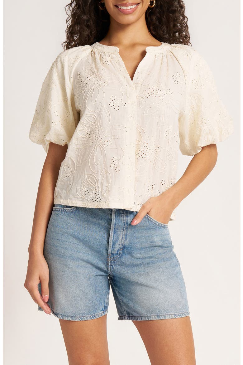 Viola Eyelet Bubble Sleeve Top, Main, color, IVORY
