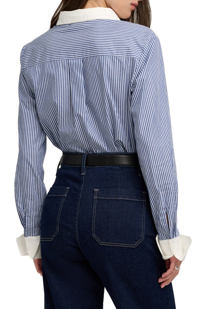 The Cuffed Statement Button-Up Shirt, Alternate, color, NAVY TWIN STRIPE