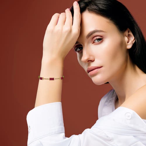 Jan Leslie Five Station Dash Rectangle Bracelet In Sterling With 18k Gold Overlay In Brown