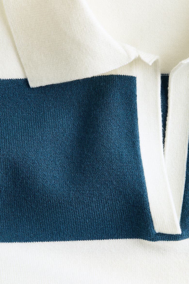 Fine-knit Polo Shirt, Alternate, color, Dark turquoise/cream striped