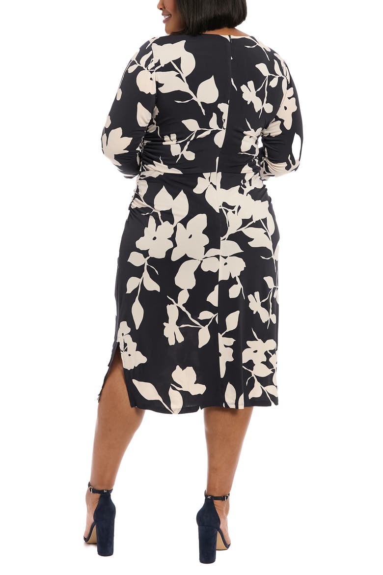 Floral Three-Quarter Sleeve Midi Sheath Dress, Alternate, color, BLACK/ CREAM
