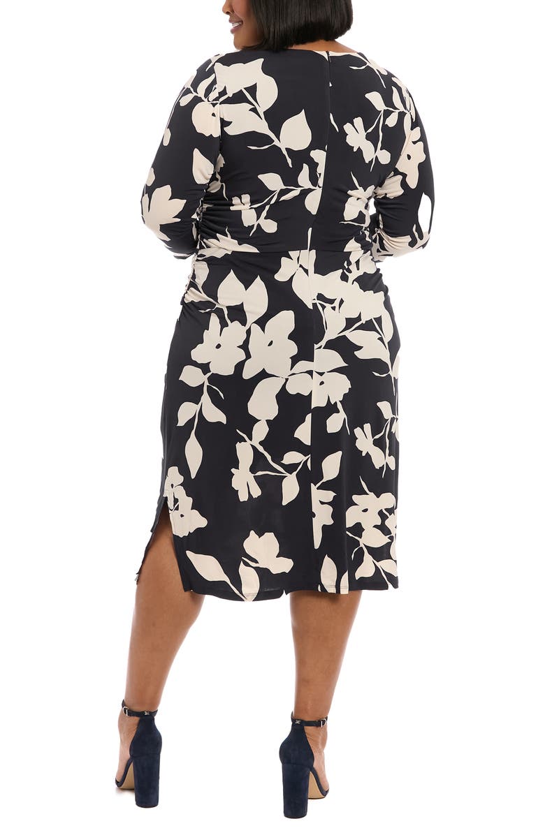 London Times Floral Three-Quarter Sleeve Midi Sheath Dress, Alternate, color, Black/ Cream