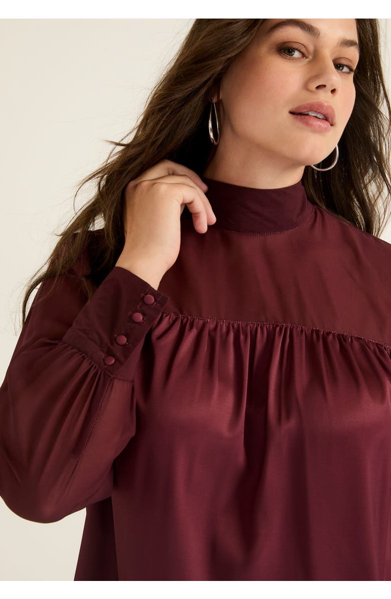 June + Vie Satin Mockneck Blouse, Alternate, color, Maroon Banner