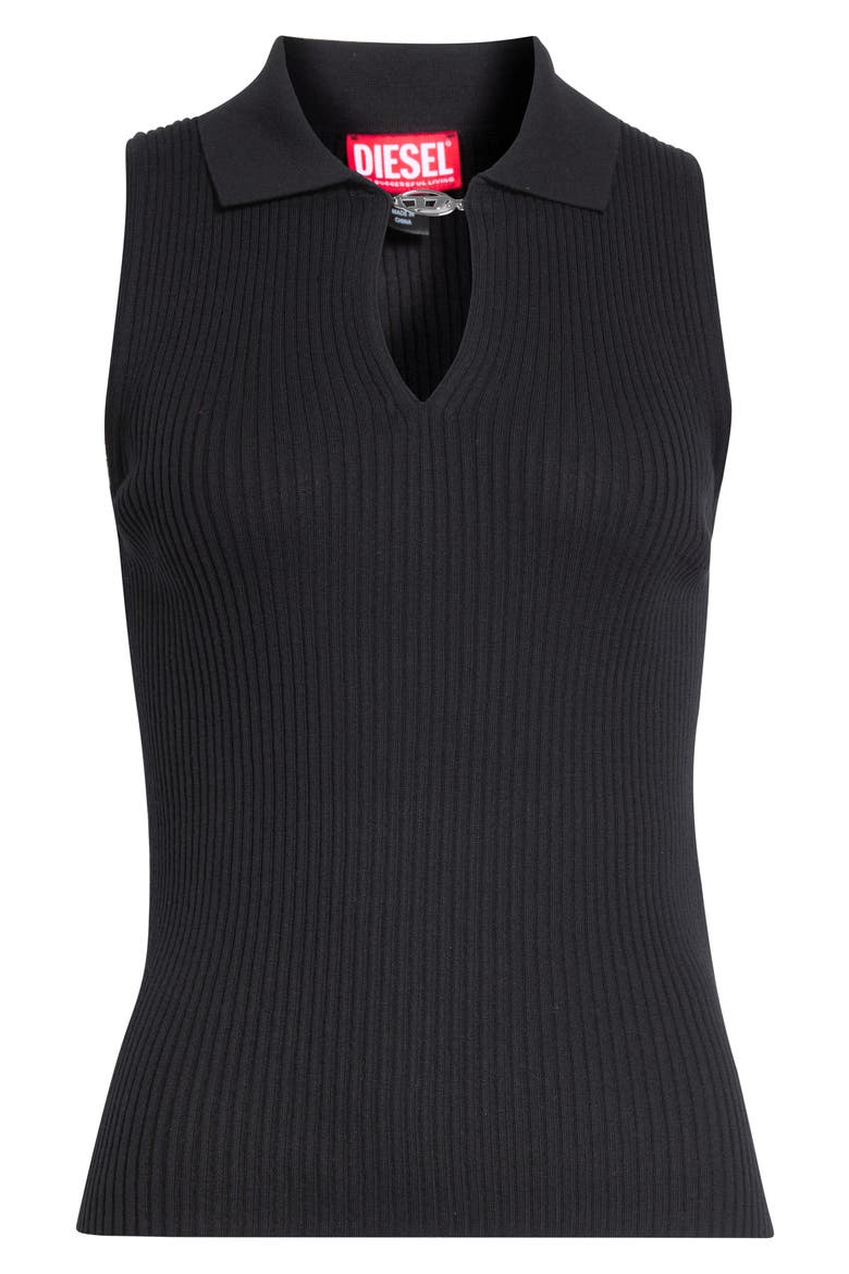 Lilita Sleeveless Rib Recycled Silk & Organic Cotton Polo Sweater, Main, color, BLACK