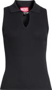 DIESEL® Lilita Sleeveless Rib Recycled Silk & Organic Cotton Polo Sweater