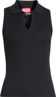 DIESEL® Lilita Sleeveless Rib Recycled Silk & Organic Cotton Polo Sweater