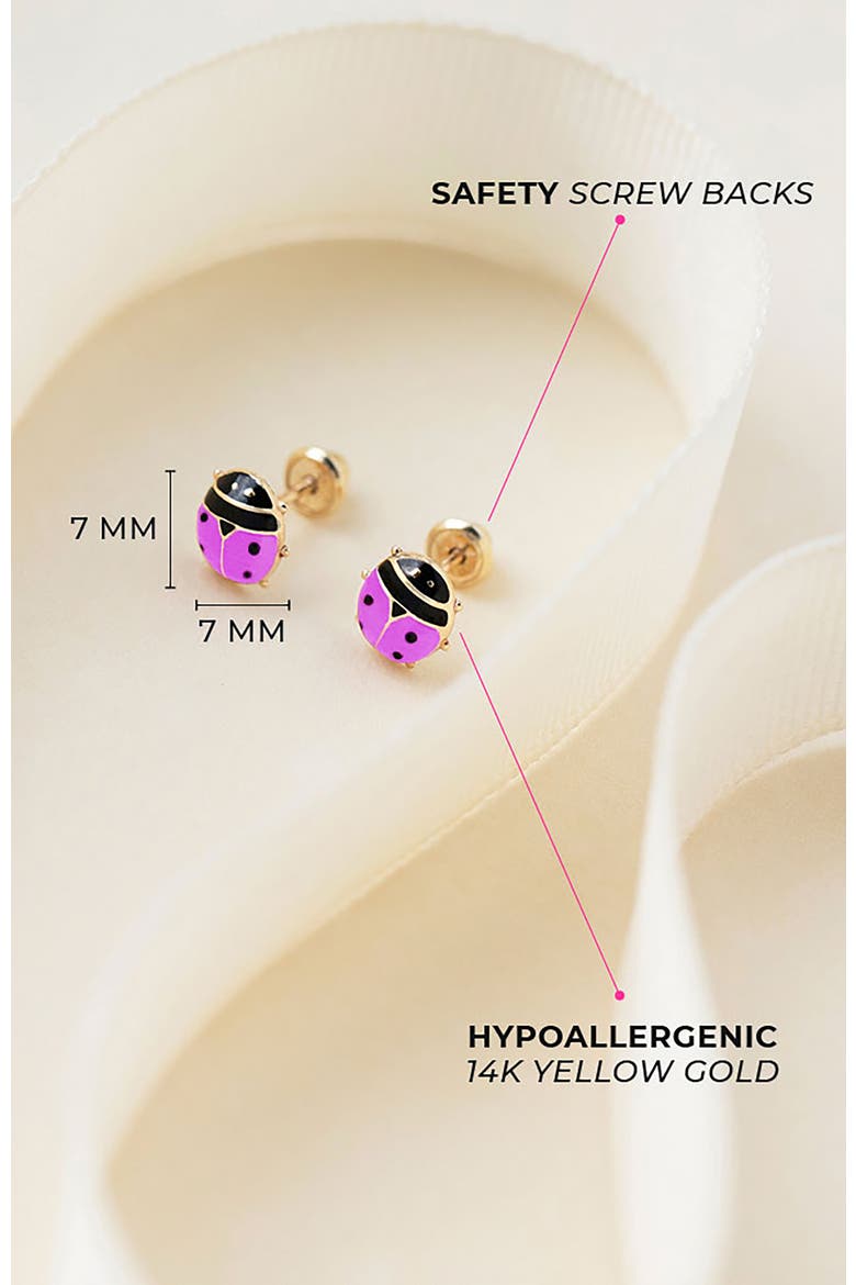 14k Garden Ladybug Earrings, Alternate, color, Pink