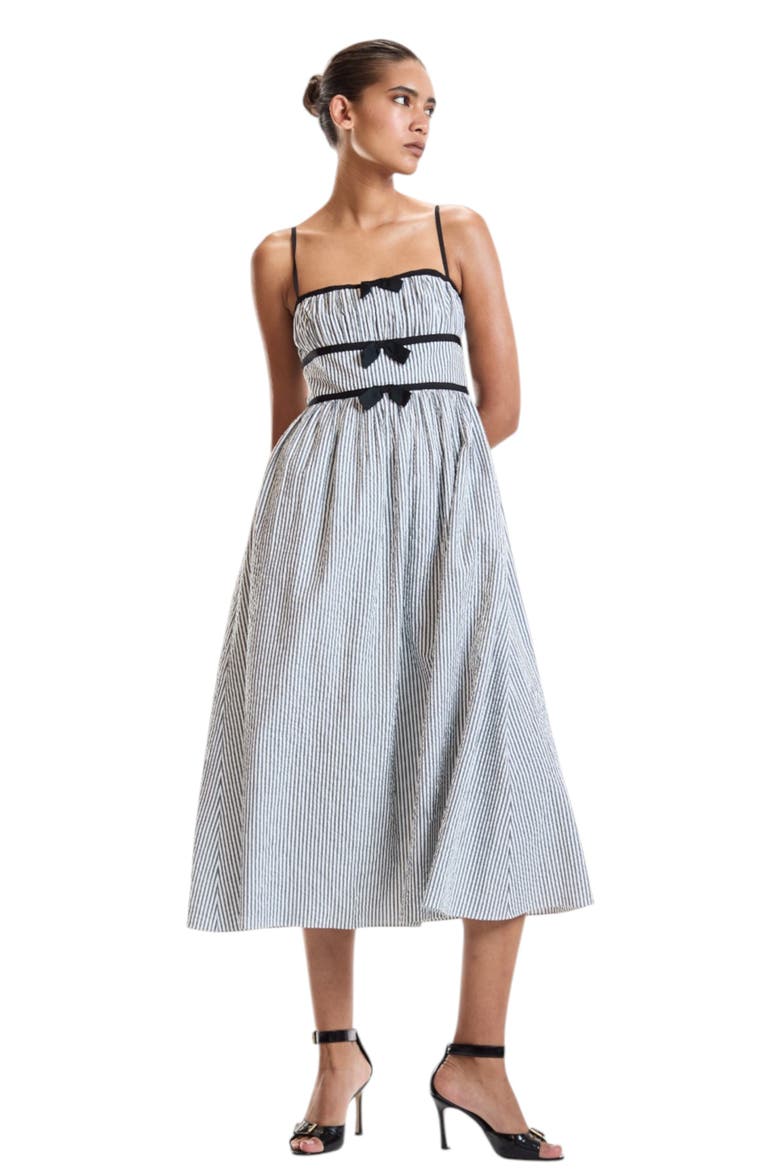 Seersucker Midi Dress, Main, color, Black Pinstripe