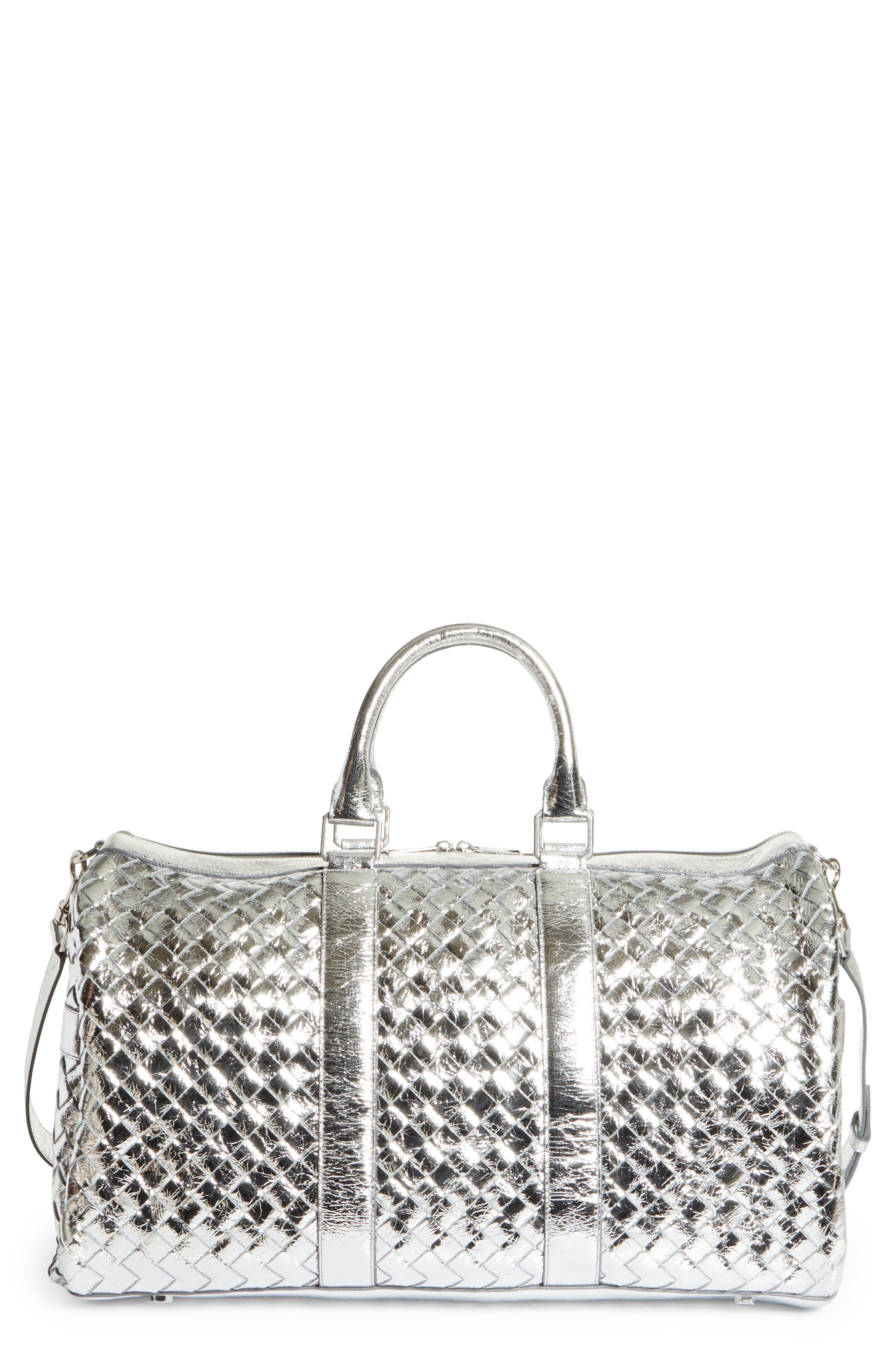 Bottega Veneta Medium Intrecciato Metallic Leather Duffle Bag, Main, color, 