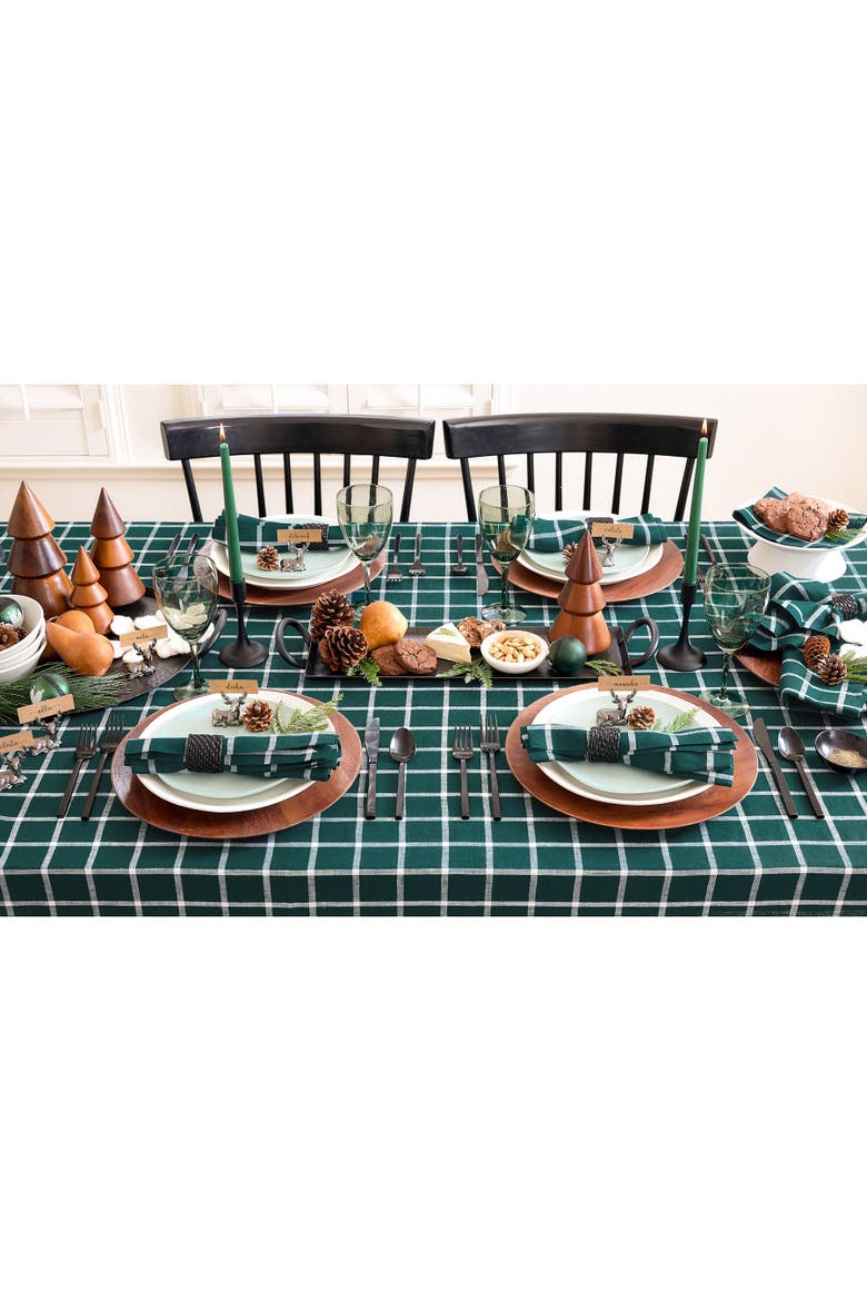 Linen Dinner Napkins Set of 4, 20 x 20" - Windowpane, Alternate, color, Dark Green