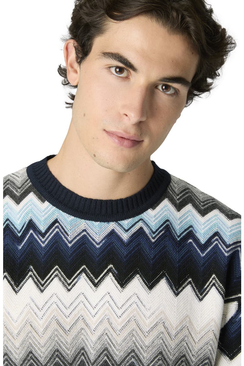 Crew Neck Sweater With Flame Zigzag Pattern, Alternate, color, Black & Blue