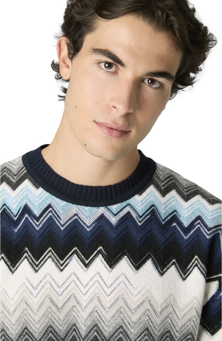 Missoni Crew Neck Sweater With Flame Zigzag Pattern, Alternate, color, Black & Blue