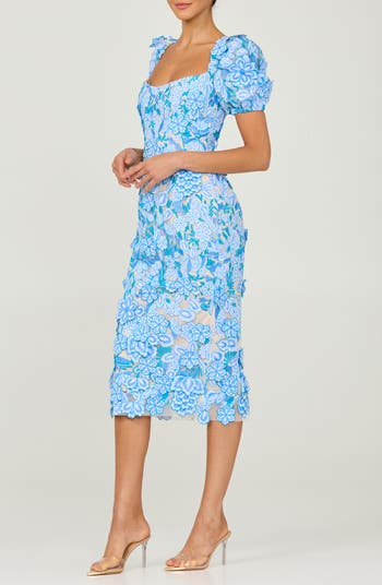 Lucia Floral Embroidered Cocktail Midi Dress
