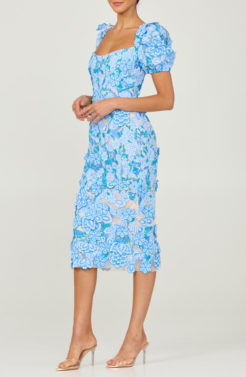 Helsi Lucia Floral Embroidered Cocktail Midi Dress In Blue Floral